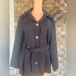 Calvin Klein Black Trench Coat Women’s Medium Belted Hooded Jacket